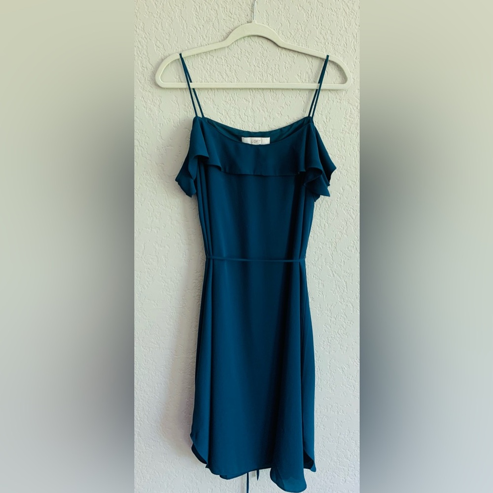 LOFT Teal Midi Dress with Dropped Flutter Sleeves